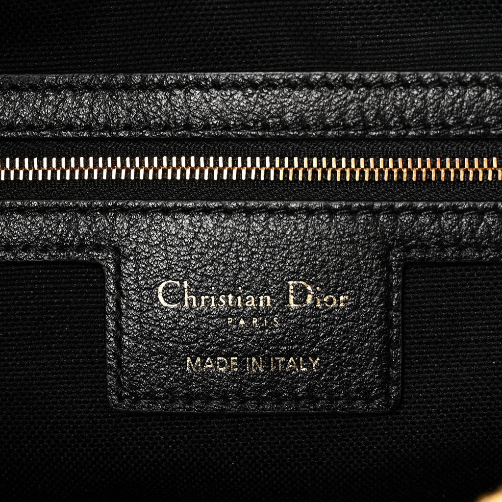 Christian Dior Grained Calfskin Flat Macrocannage Medium Voyage Bag Black