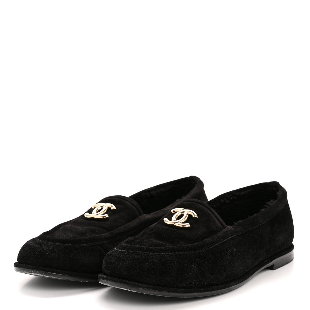 Chanel Suede Calfskin CC Loafers 39.5 Black