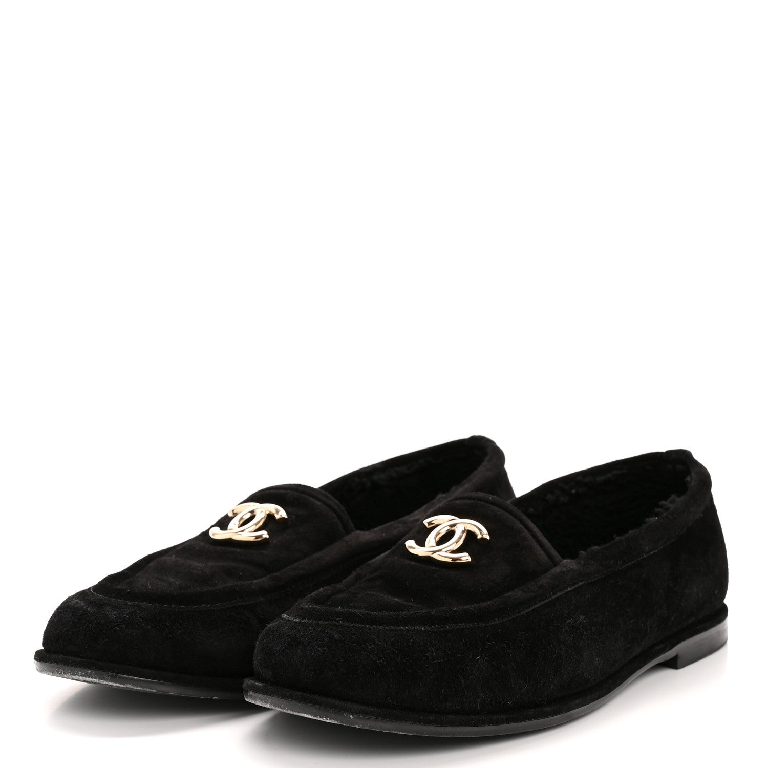 Chanel Suede Calfskin CC Loafers 39.5 Black