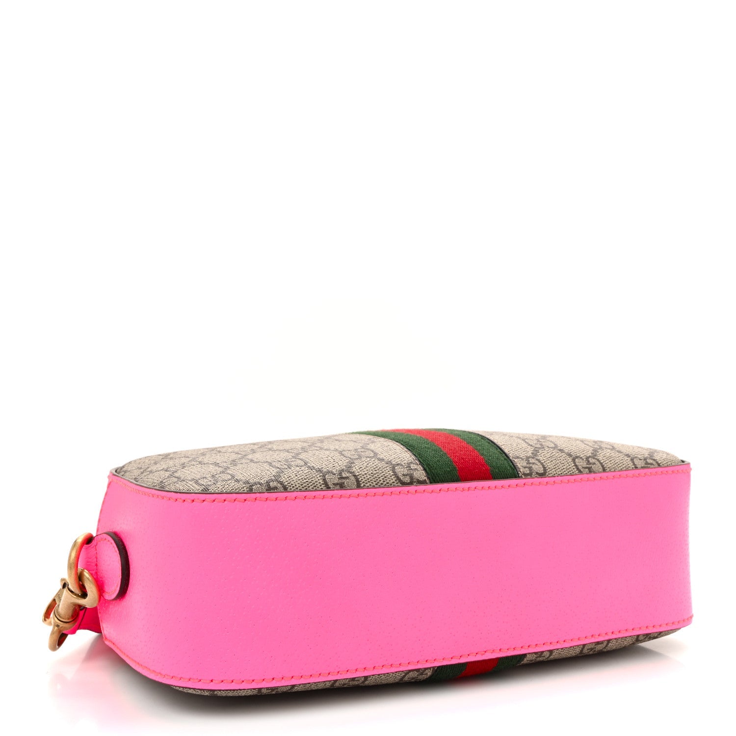 Gucci GG Supreme Monogram Textured Dollar Calfskin Web Ophidia Small Crossbody Bag Beige Ebony Fuchsia