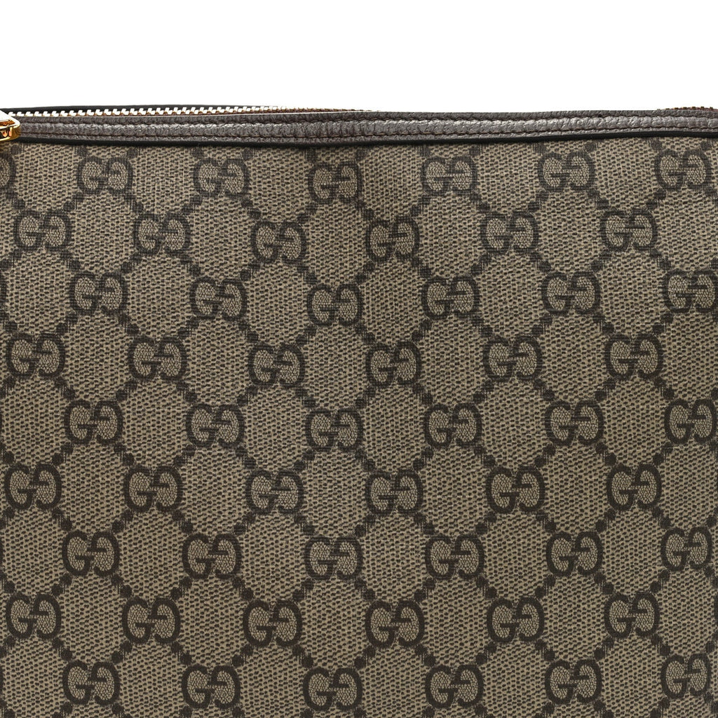 Gucci GG Supreme Monogram Textured Calfskin Web Super Mini Ophidia Shoulder Bag Beige Ebony New Acero