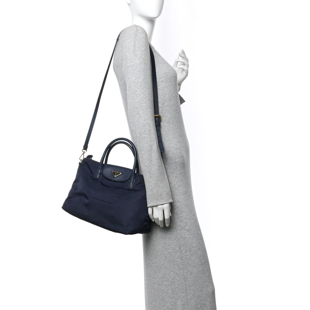 Prada Tessuto Nylon Saffiano Shopping Tote Navy