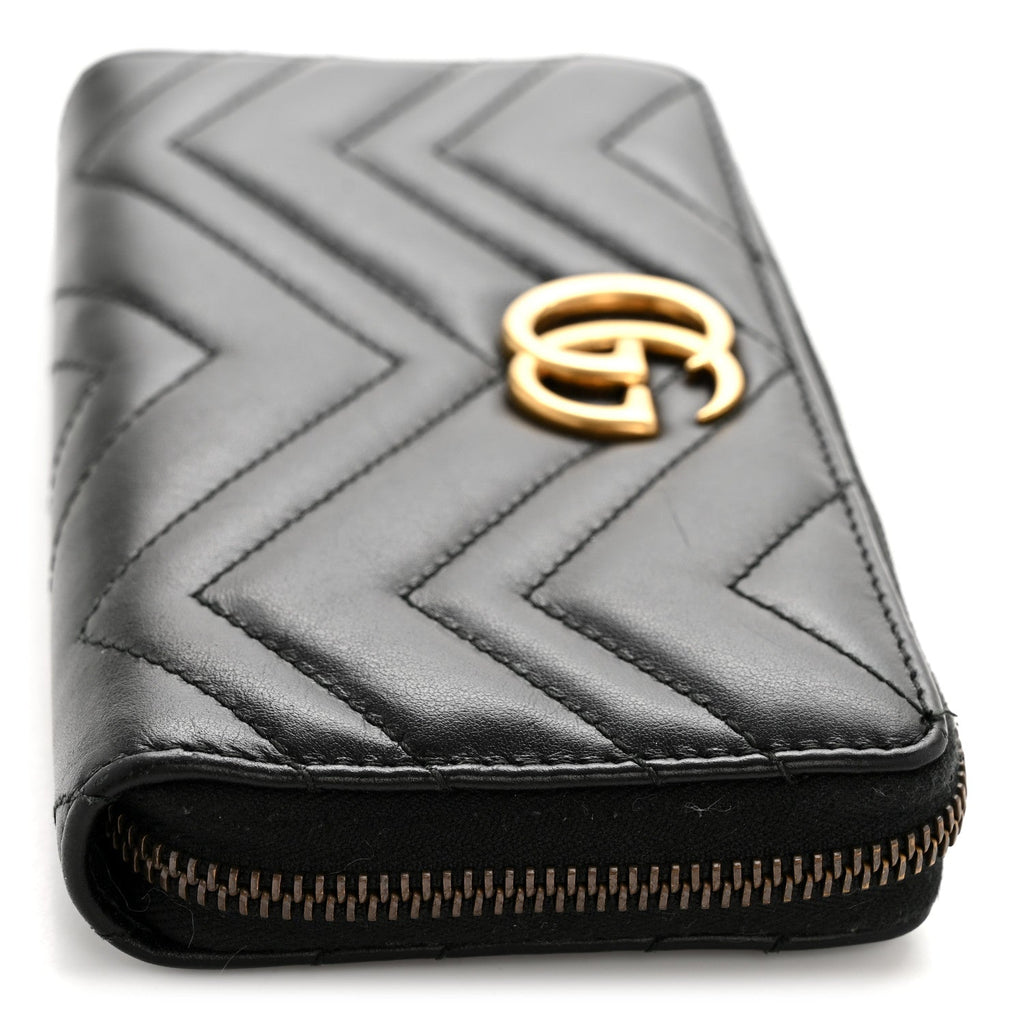 Gucci Calfskin Matelasse GG Marmont Zip Around Organizer Wallet Black