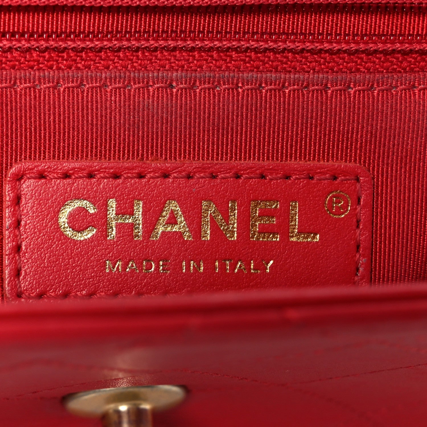 Chanel Lambskin Stitched Pearl Logo Top Handle Flap Red
