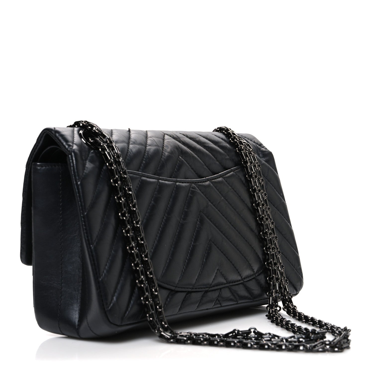 Chanel Aged Calfskin Chevron Quilted 2.55 Reissue 225 Flap So Black
