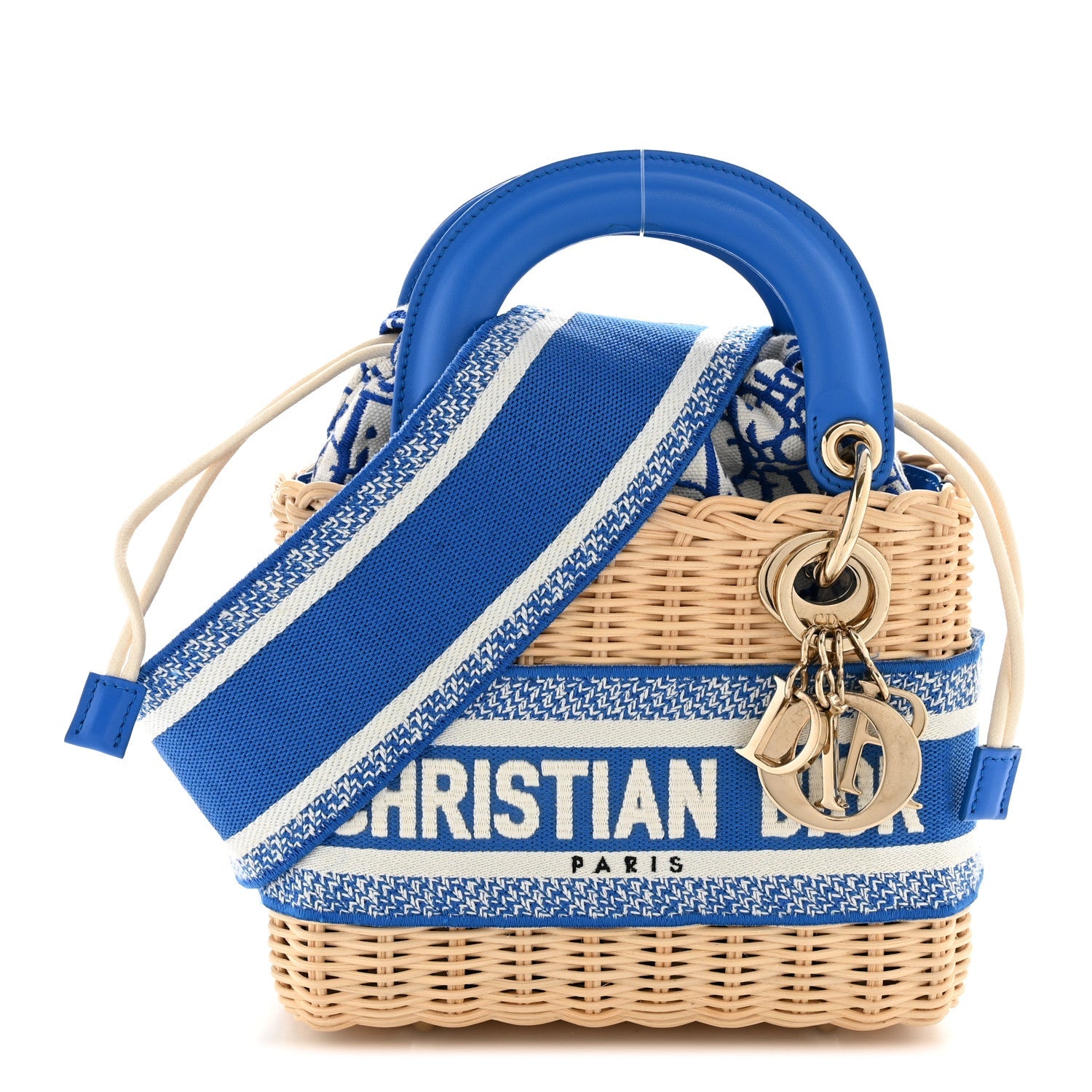 Christian Dior Wicker Oblique Mini Lady Dior Bag Florescent Blue