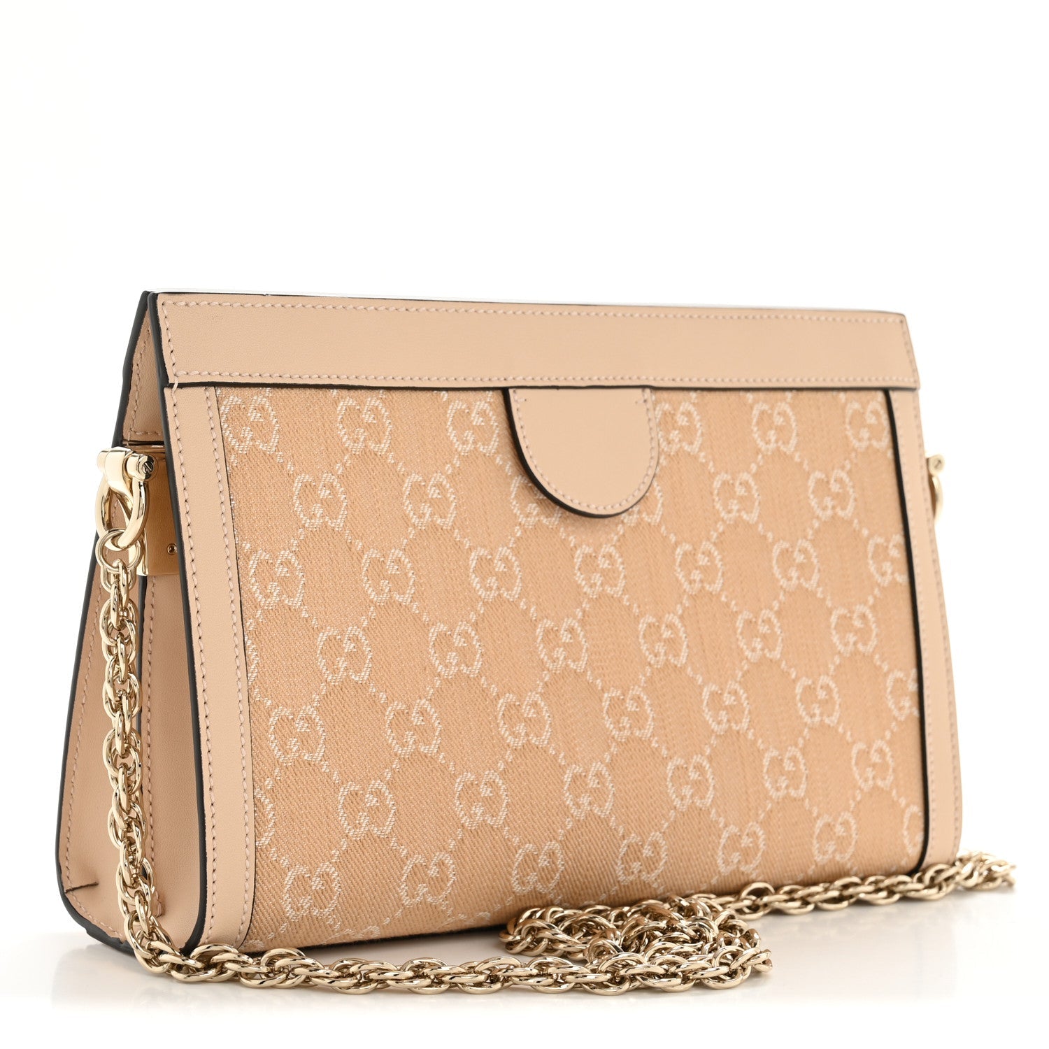 Gucci Denim Calfskin GG Monogram Small Ophidia Chain Shoulder Bag Light Beige