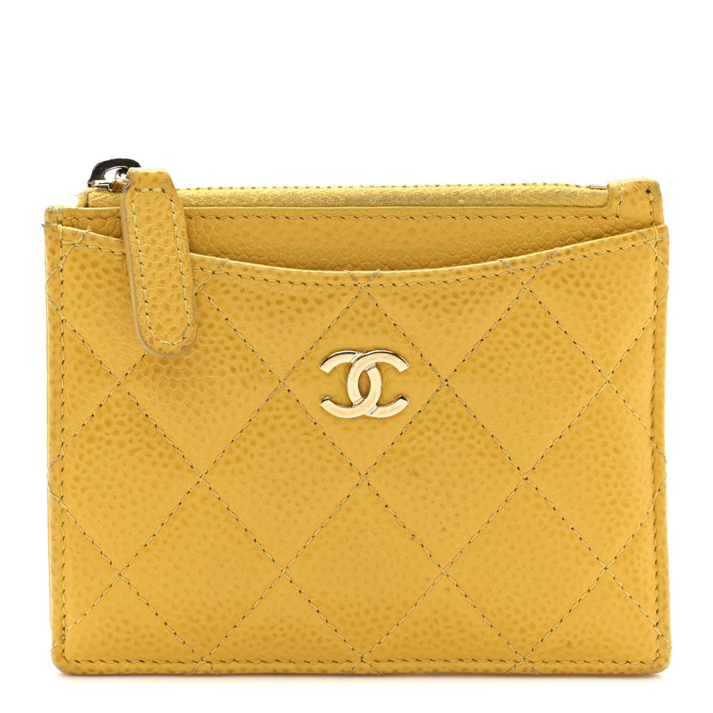 Caviar Quilted CC Zip Card Holder Yellow