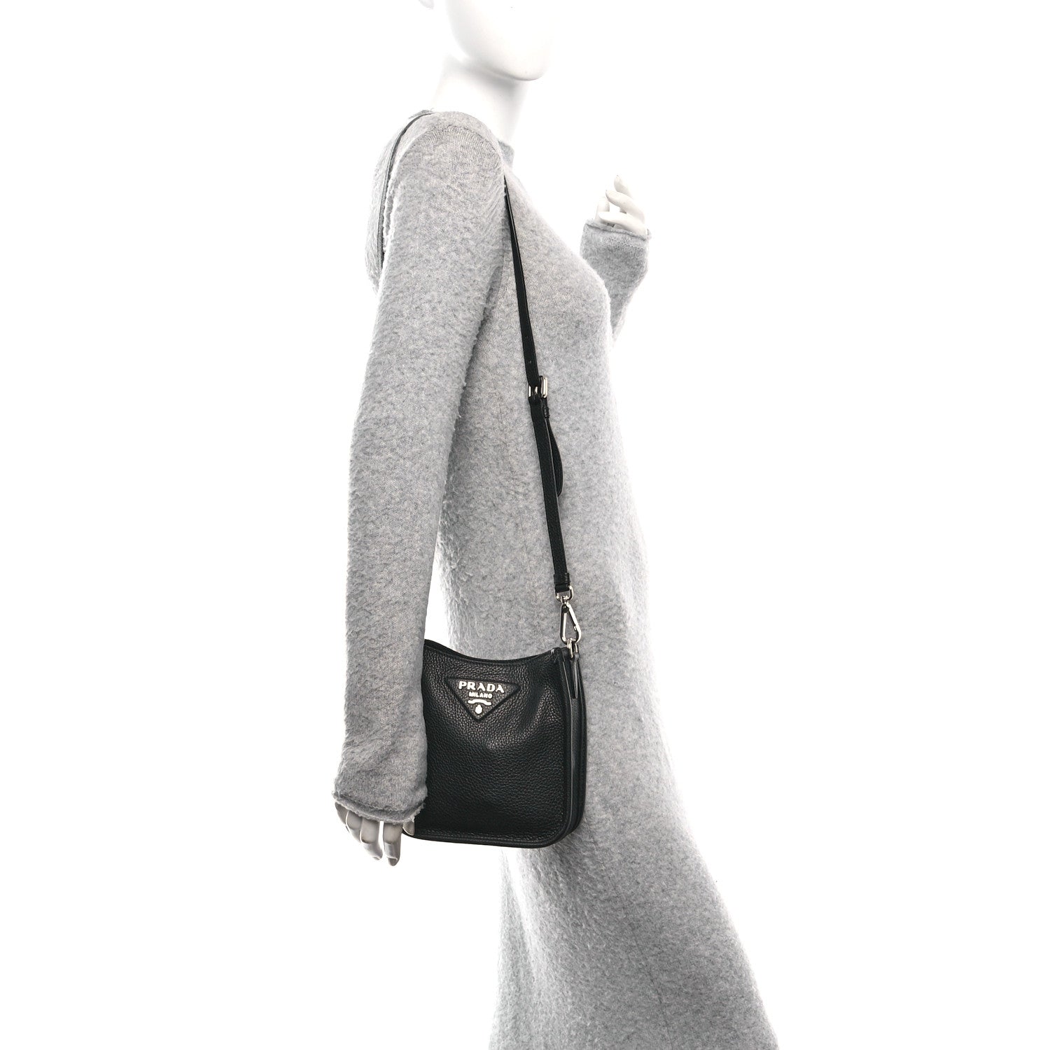 Prada Vitello Daino Soft Mini Hobo Messenger Bag Black