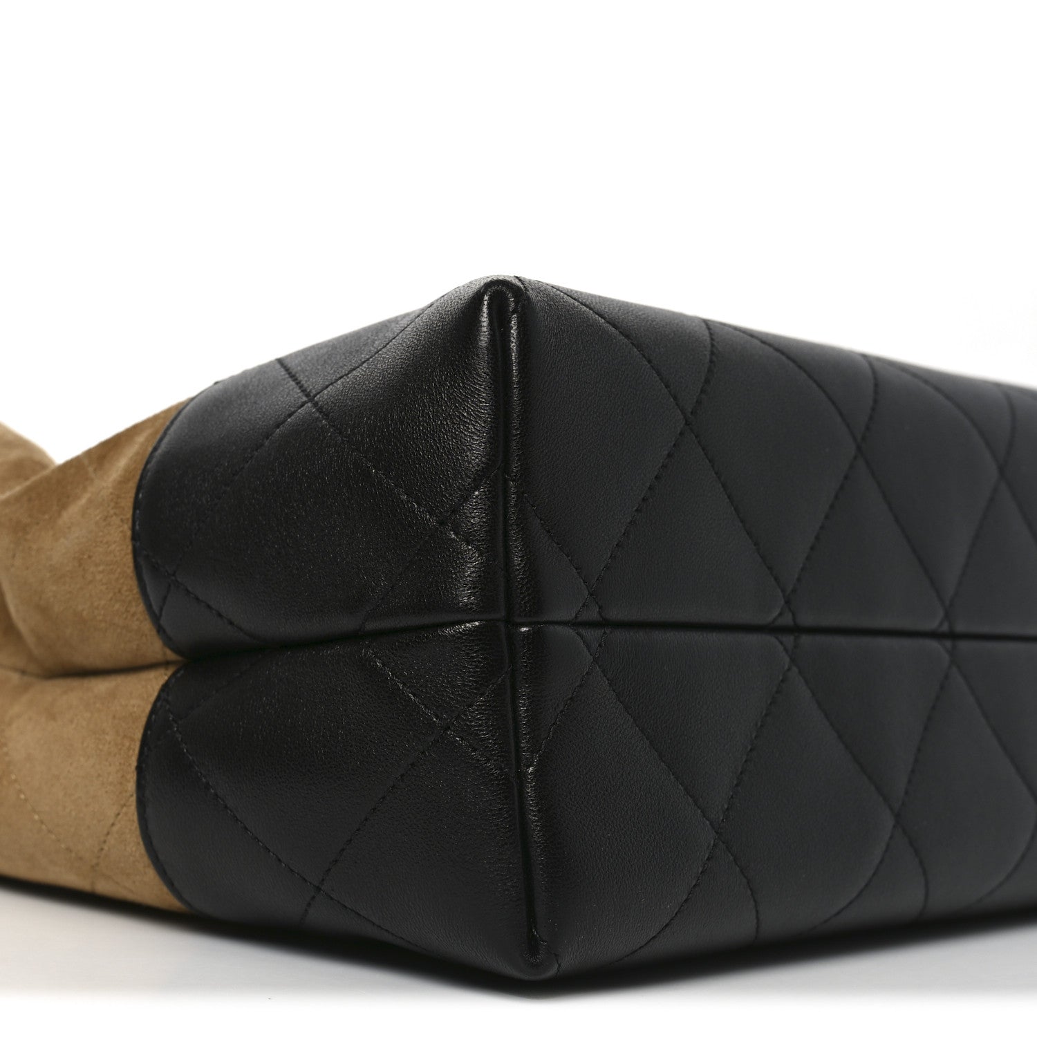 Chanel Suede Calfskin Shiny Lambskin Quilted Small Coco Base Shopping Bag Beige Black