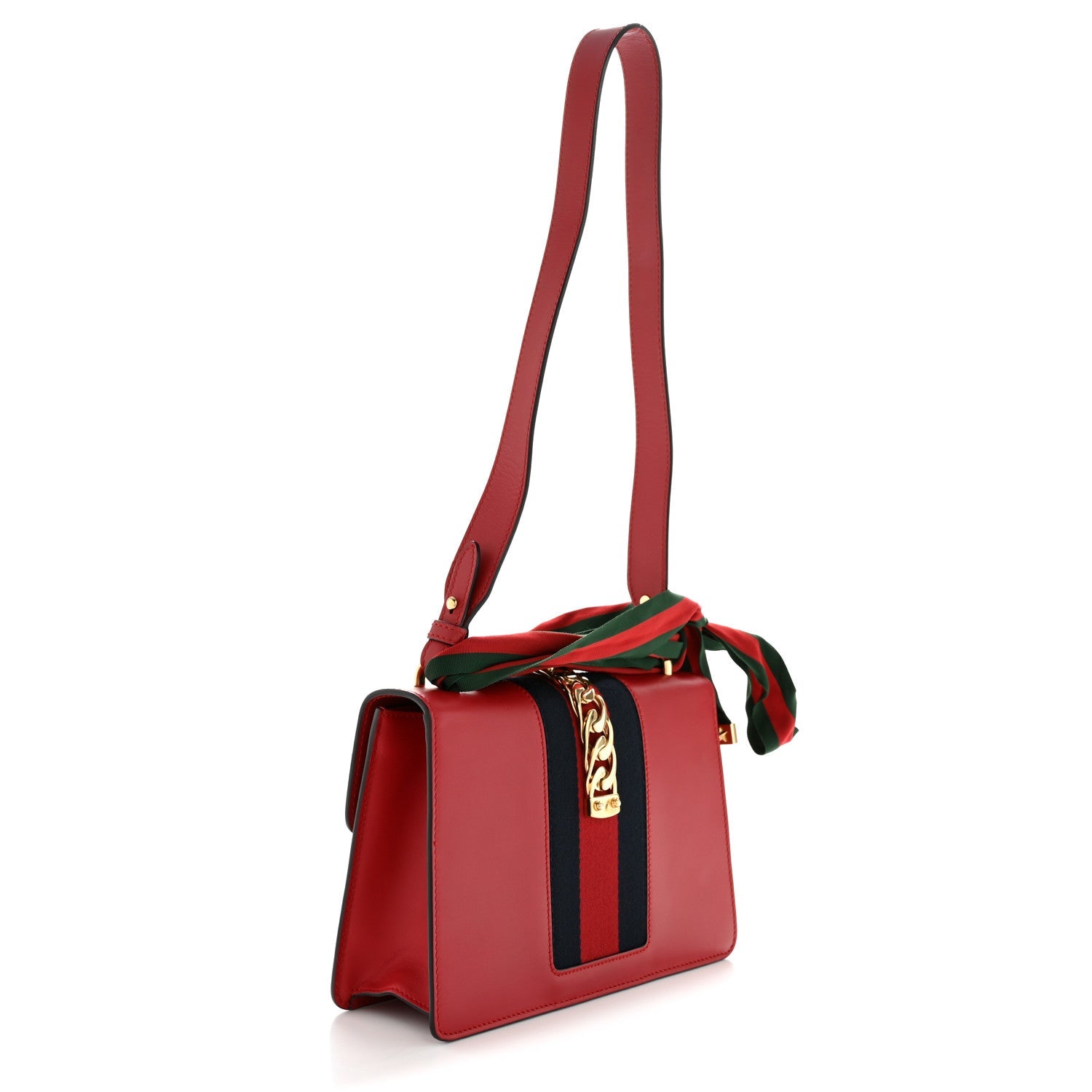Gucci Calfskin Small Sylvie Shoulder Bag Hibiscus Red
