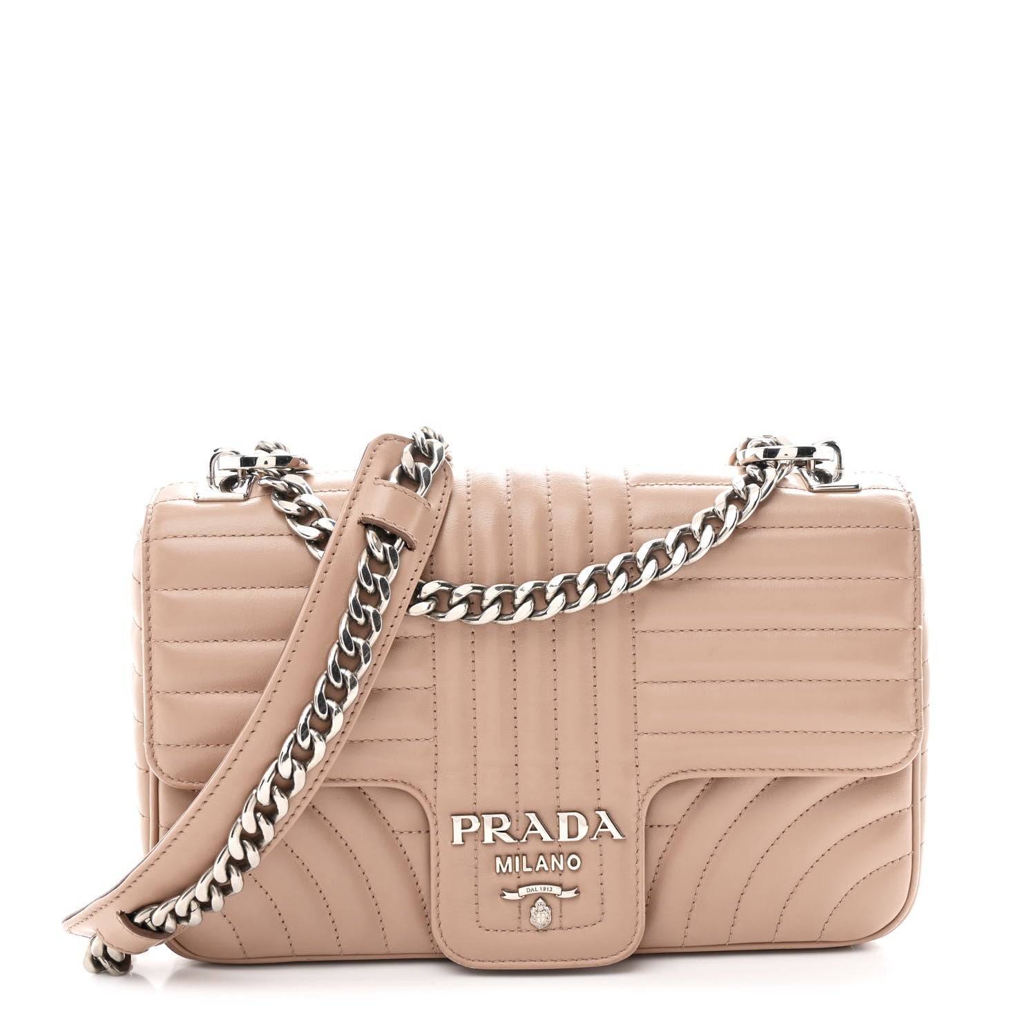 Prada Soft Calfskin Impunture Diagramme Medium Chain Flap Shoulder Bag Cipria