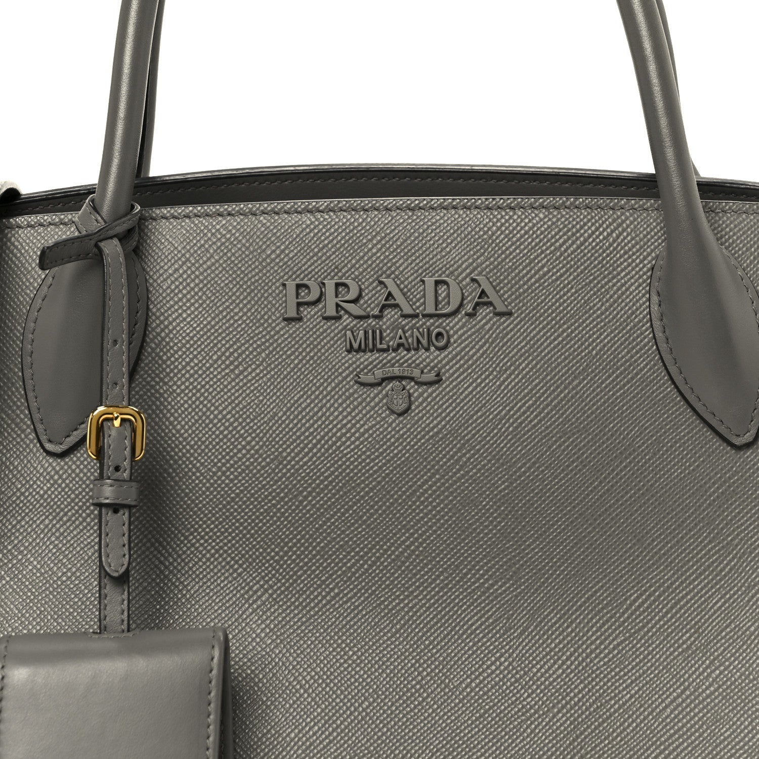 Prada Saffiano Cuir Calfskin Medium Monochrome Top Handle Tote Ardesia