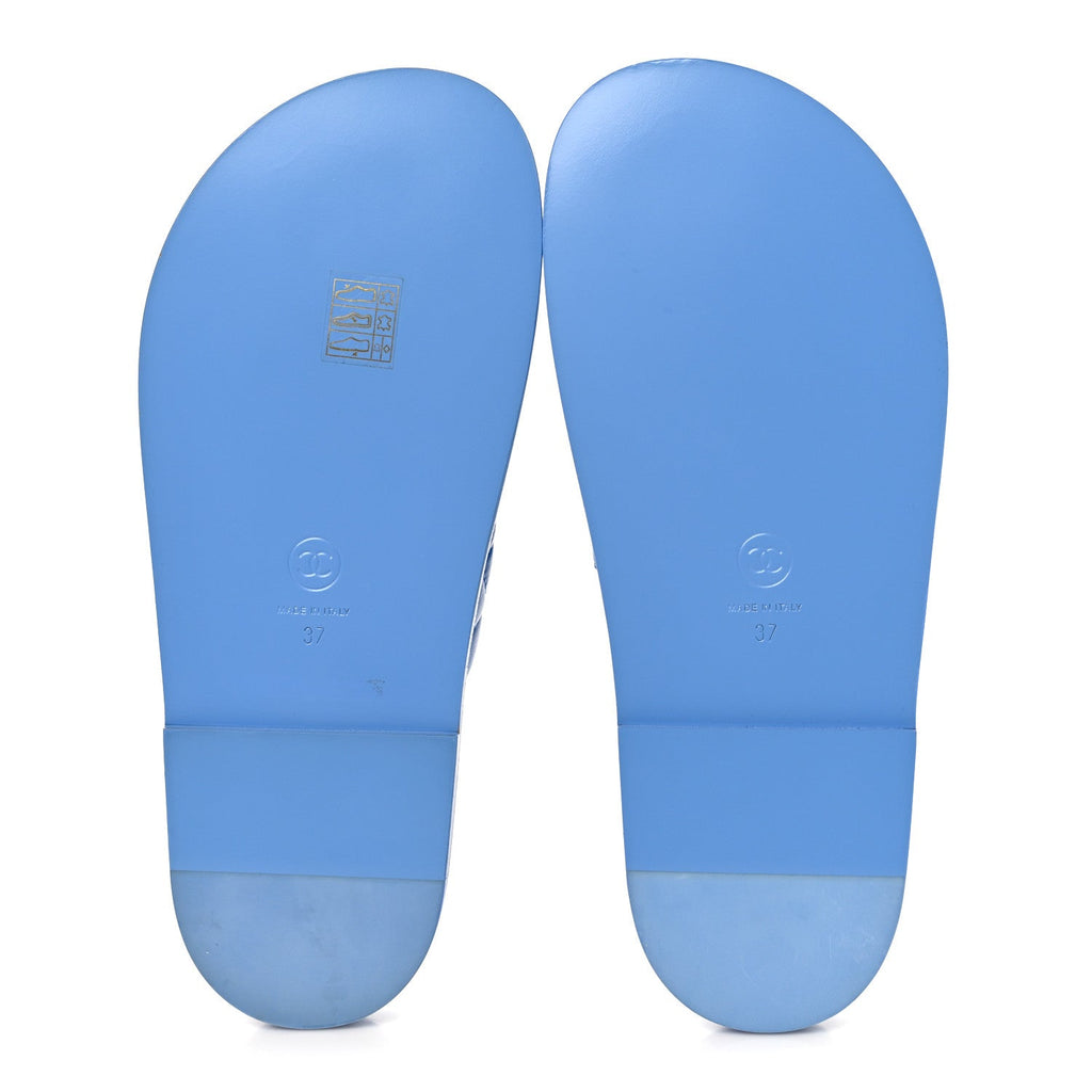 Lambskin Quilted Velcro Dad Chain CC Slide Sandals 37 Blue