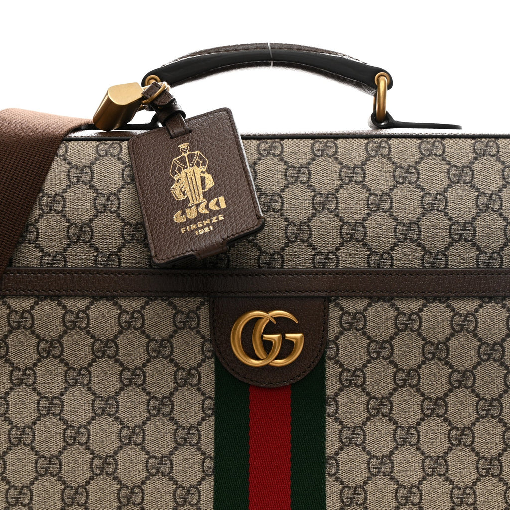 Gucci GG Supreme Monogram Textured Dollar Calfskin Web Ophidia Savoy Garment Bag Beige Ebony New Acero