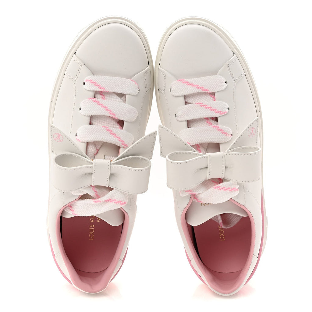 Louis Vuitton Calfskin Time Out Bow Sneakers 38 White Pink