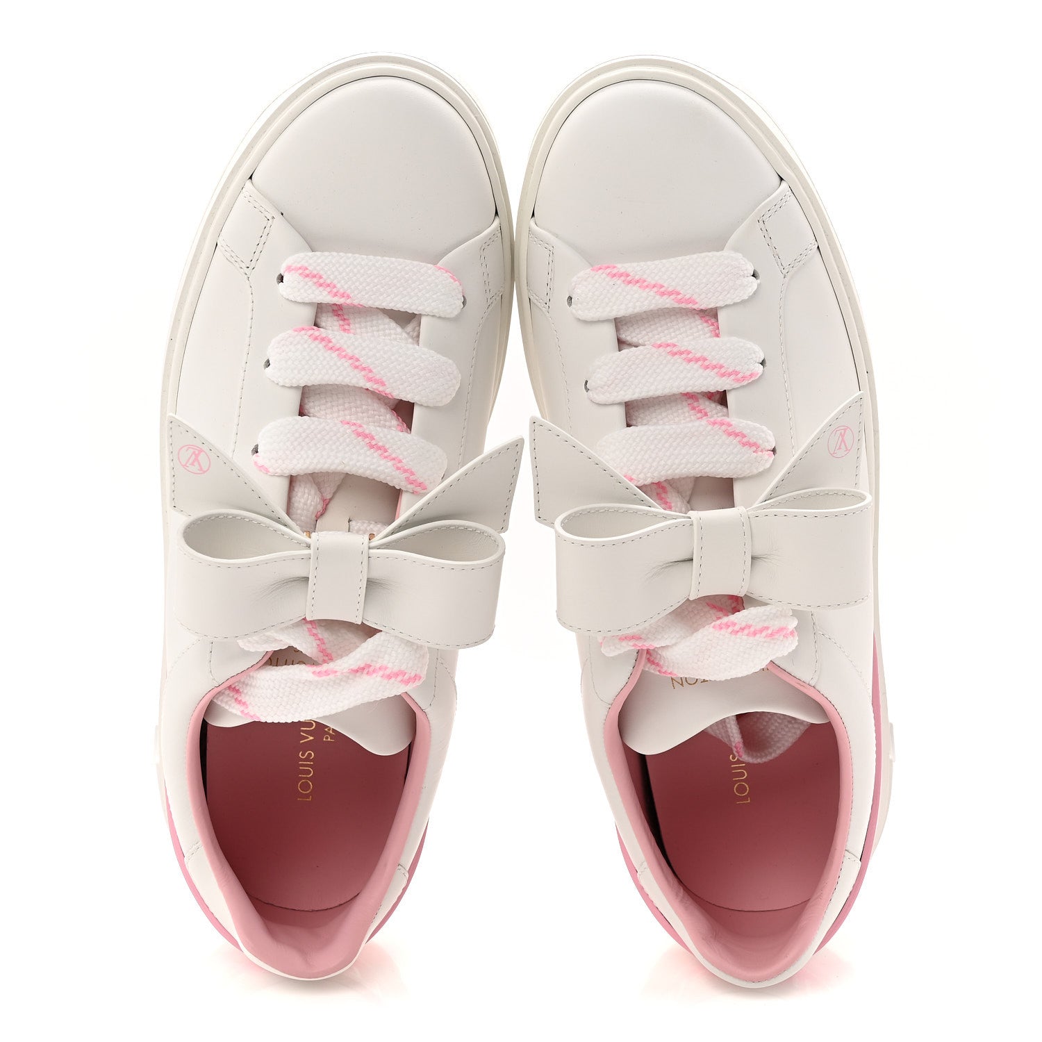 Louis Vuitton Calfskin Time Out Bow Sneakers 38 White Pink