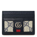 Gucci GG Supreme Monogram Textured Dollar Calfskin Web Ophidia Card Holder Beige Blue