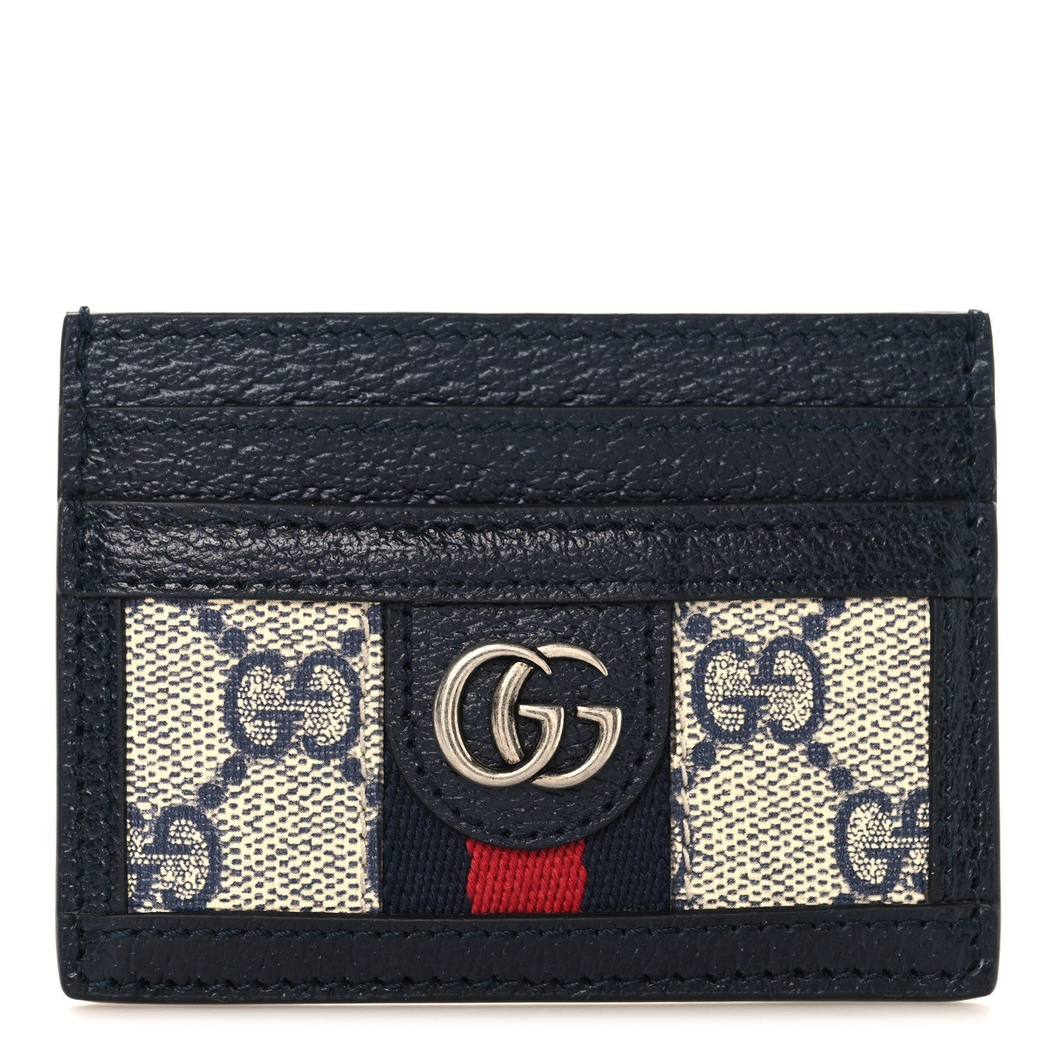 Gucci GG Supreme Monogram Textured Dollar Calfskin Web Ophidia Card Holder Beige Blue