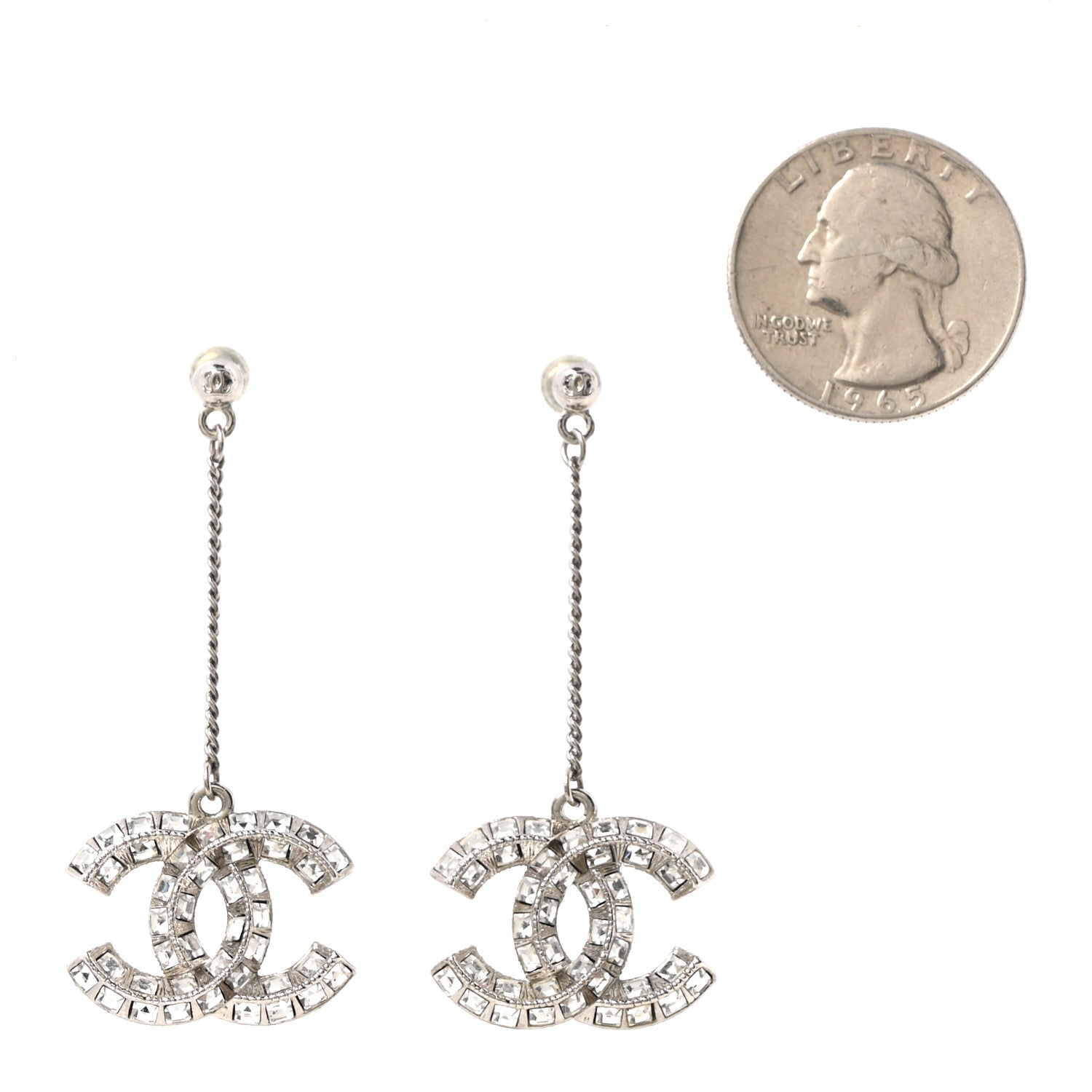 Baguette Crystal CC Drop Earrings Silver
