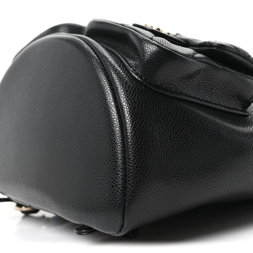 Chanel Shiny Caviar Quilted Medium Duma Pockets Drawstring Backpack Black