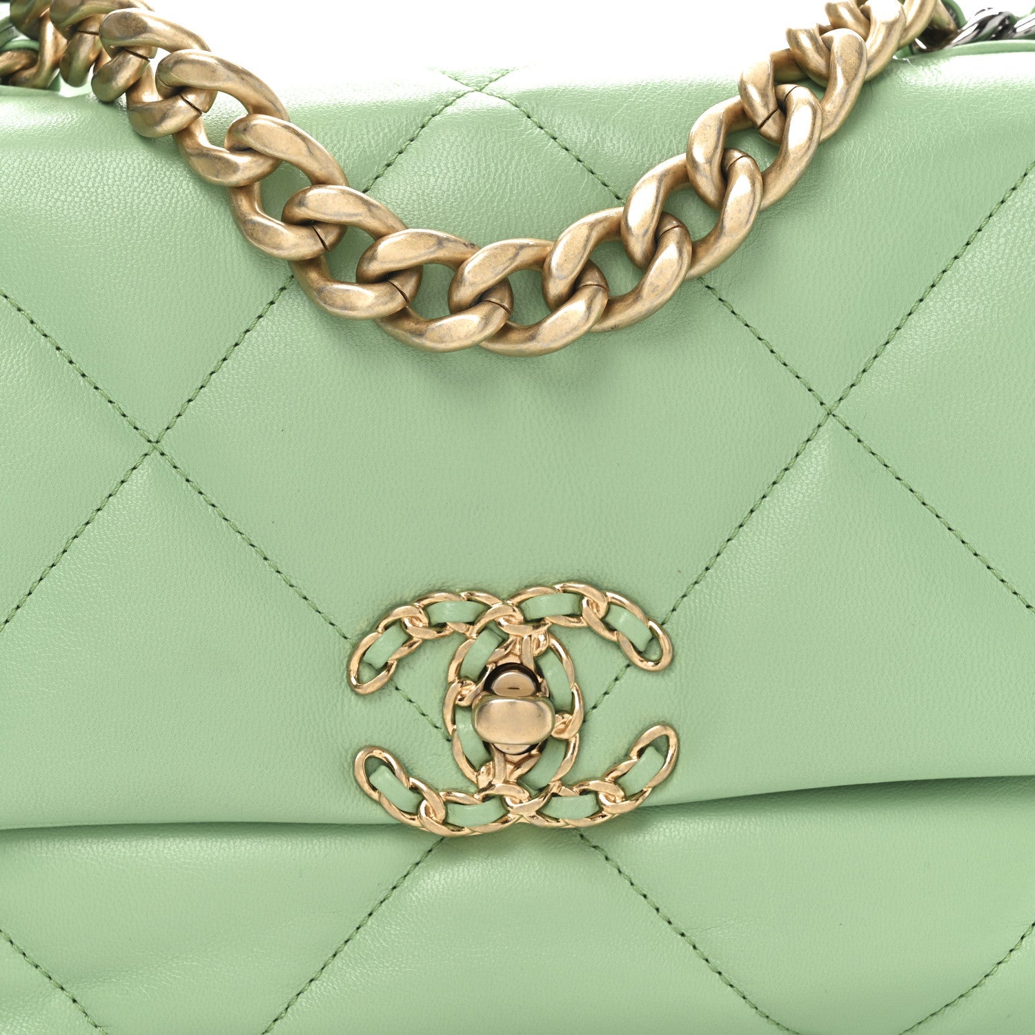 Chanel Goatskin Quilted Medium Chanel 19 Flap Light Green
