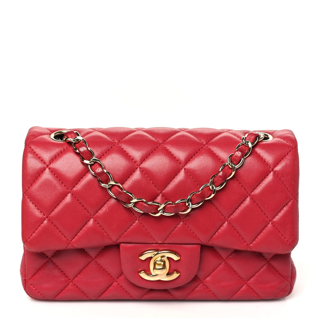 Chanel Lambskin Quilted Mini Rectangular Flap Dark Pink