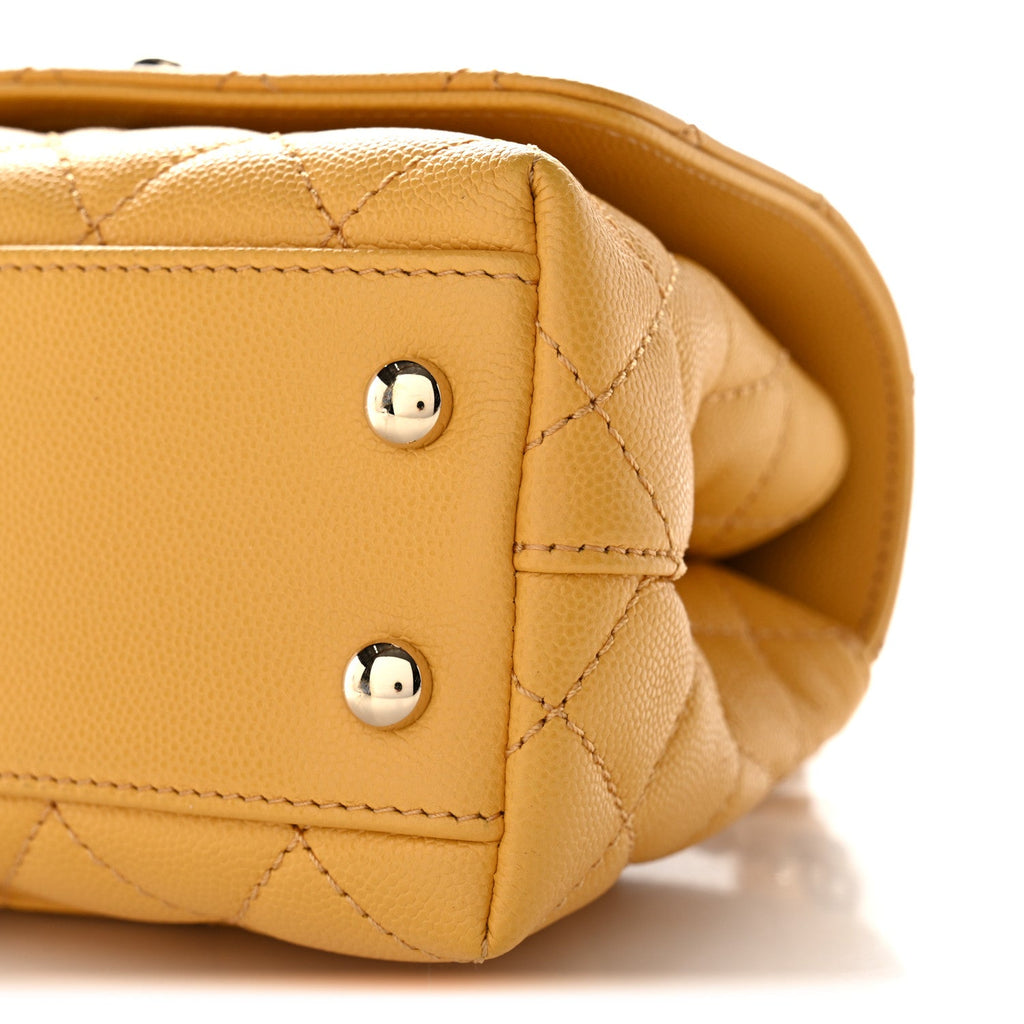 Chanel Caviar Lizard Embossed Quilted Extra Mini Coco Handle Flap Yellow