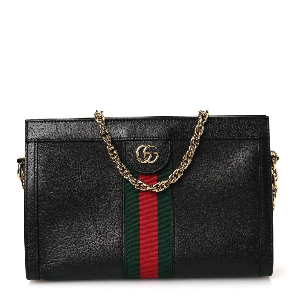 Gucci Calfskin GG Web Small Ophidia Chain Shoulder Bag Black
