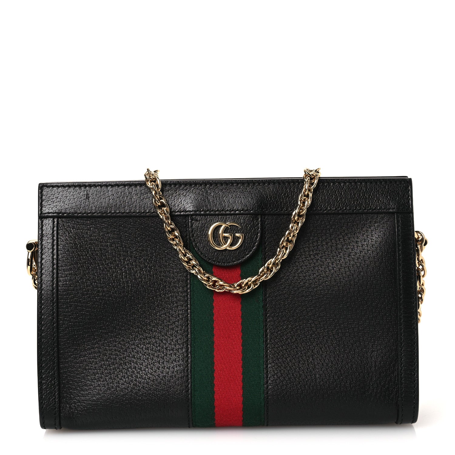 Gucci Calfskin GG Web Small Ophidia Chain Shoulder Bag Black