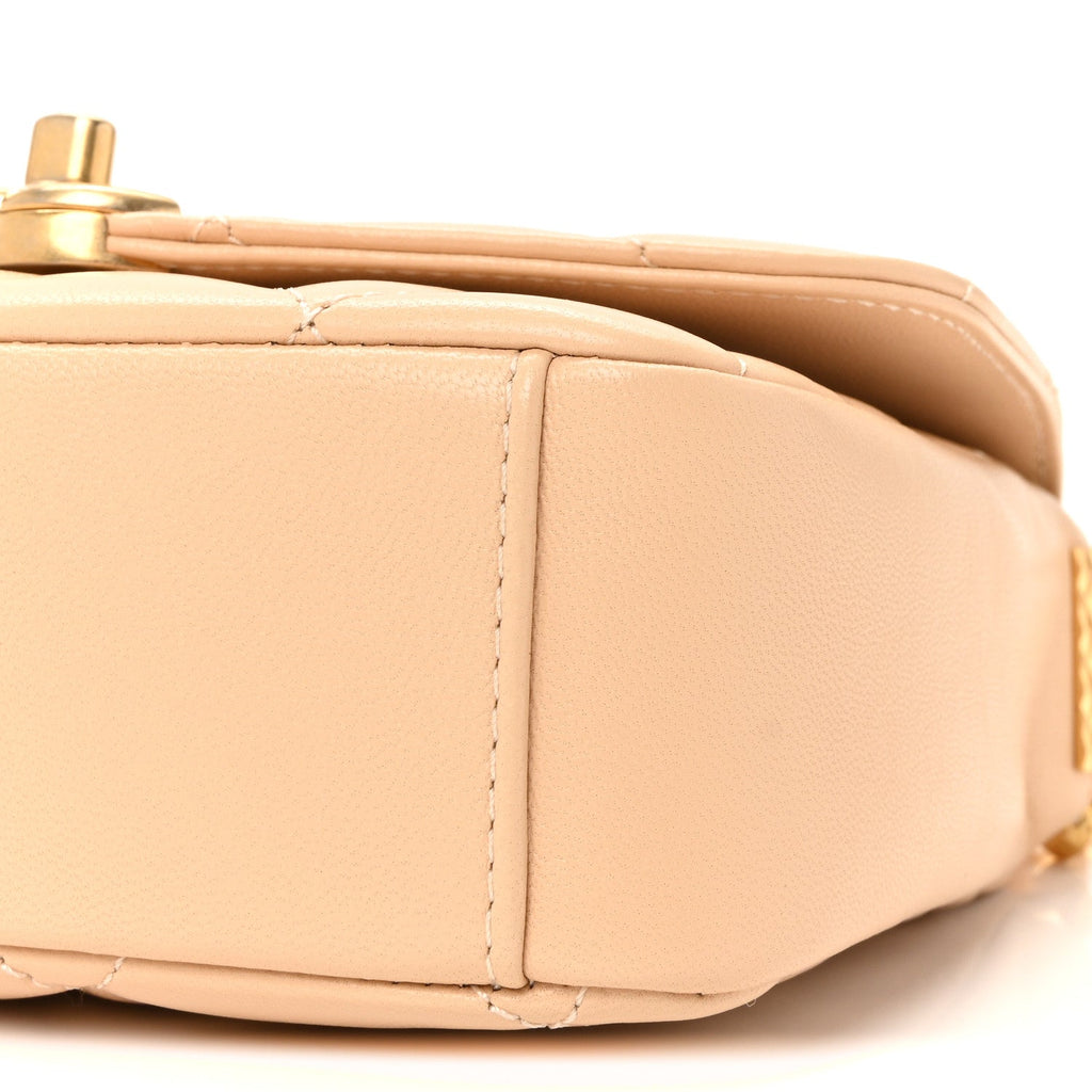 Chanel Lambskin Quilted CC Coin Flap Bag Beige