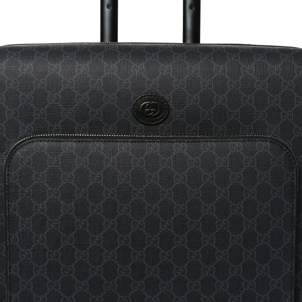 Gucci GG Supreme Monogram Azalea Calfskin Retro Interlocking G Small Savoy Cabin Trolley Black