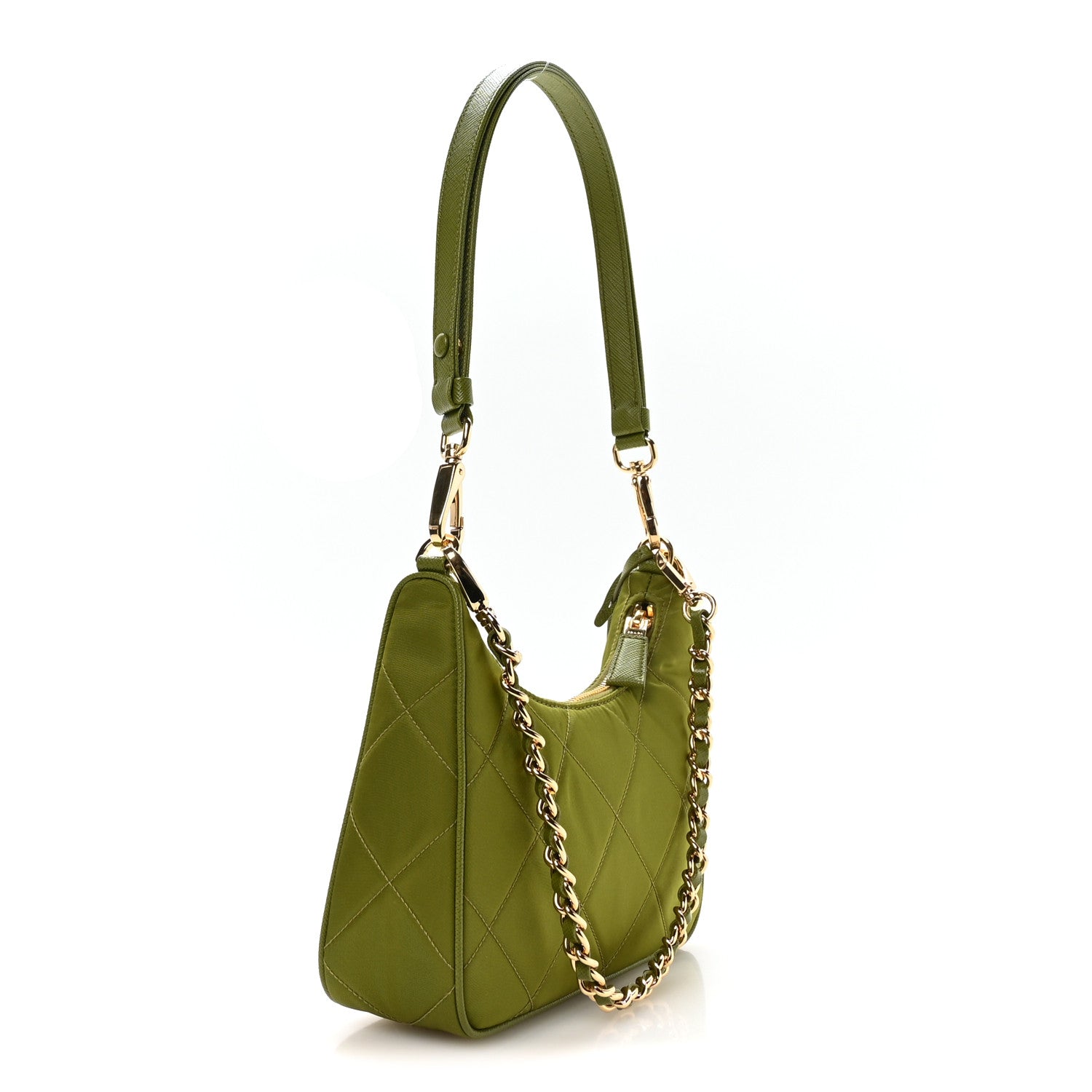 Prada Re-Nylon Saffiano Stitched Mini Re-Edition 1995 Chaine Shoulder Bag Edera