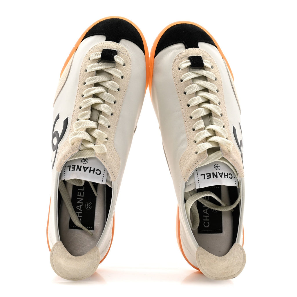 Calfskin Embossed Suede Womens CC Sneakers 38 Black White