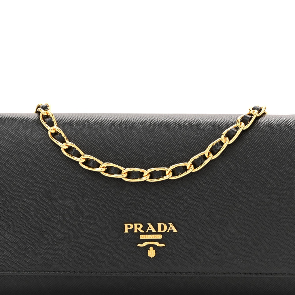 Prada Saffiano Metal Oro Chain Wallet Black