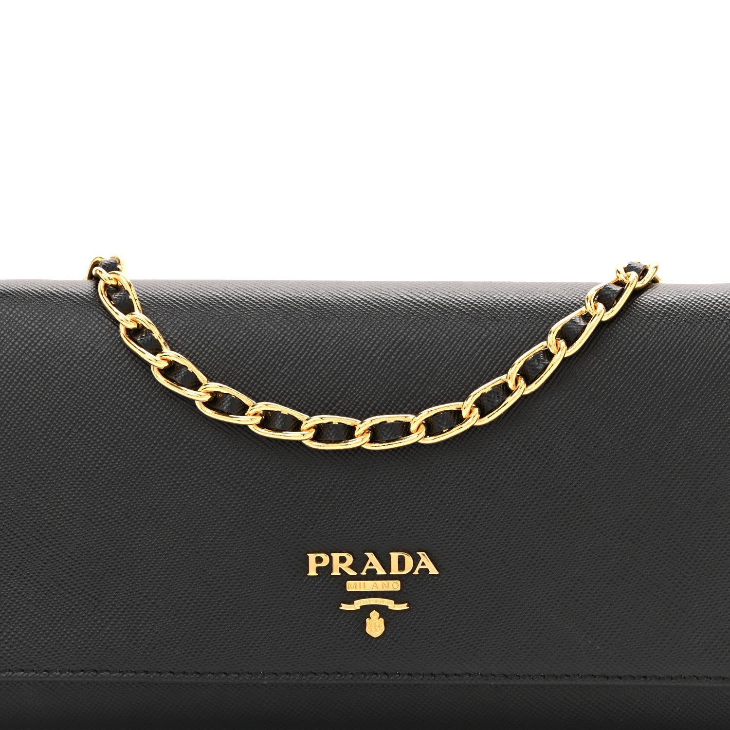 Prada Saffiano Metal Oro Chain Wallet Black