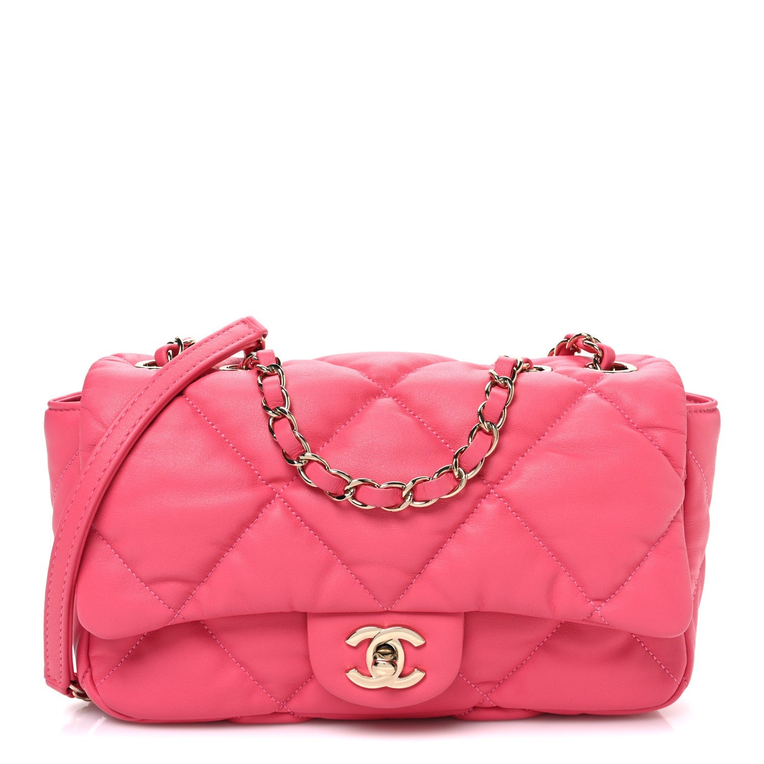 Chanel Calfskin Quilted Medium Bubbly Flap Pink