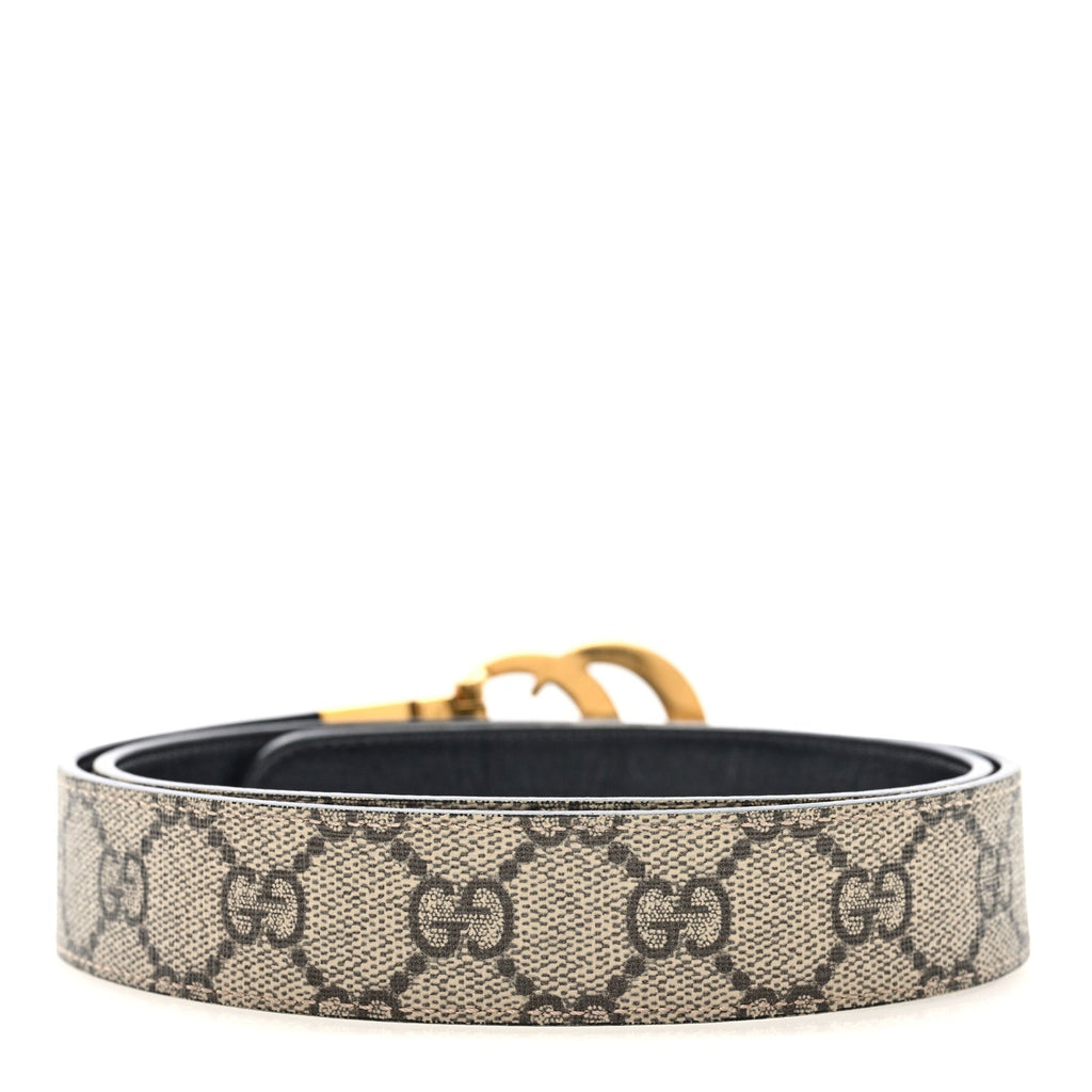 Gucci GG Supreme Monogram Plutone Calfskin Double G Reversible 30mm Belt 85 34 Beige Ebony Black