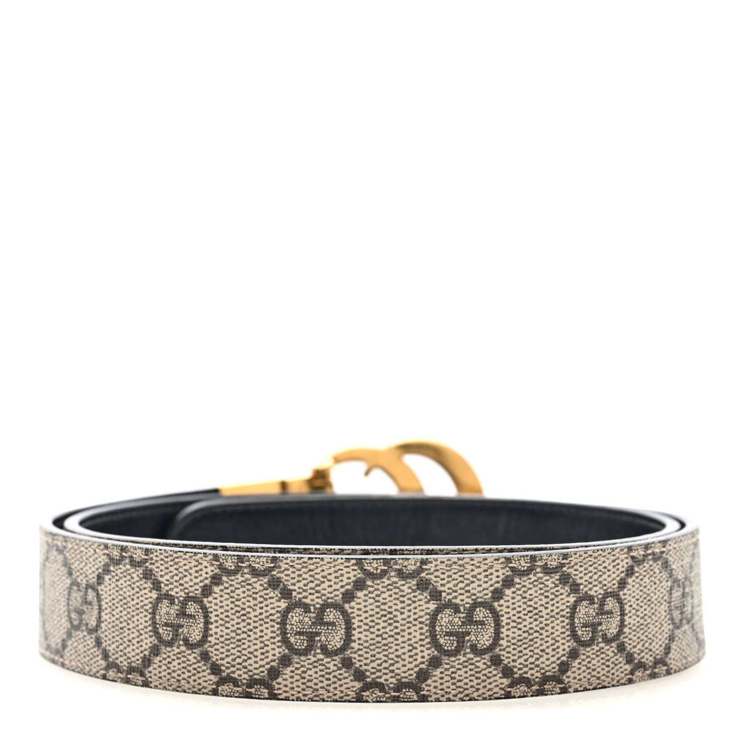 Gucci GG Supreme Monogram Plutone Calfskin Double G Reversible 30mm Belt 85 34 Beige Ebony Black