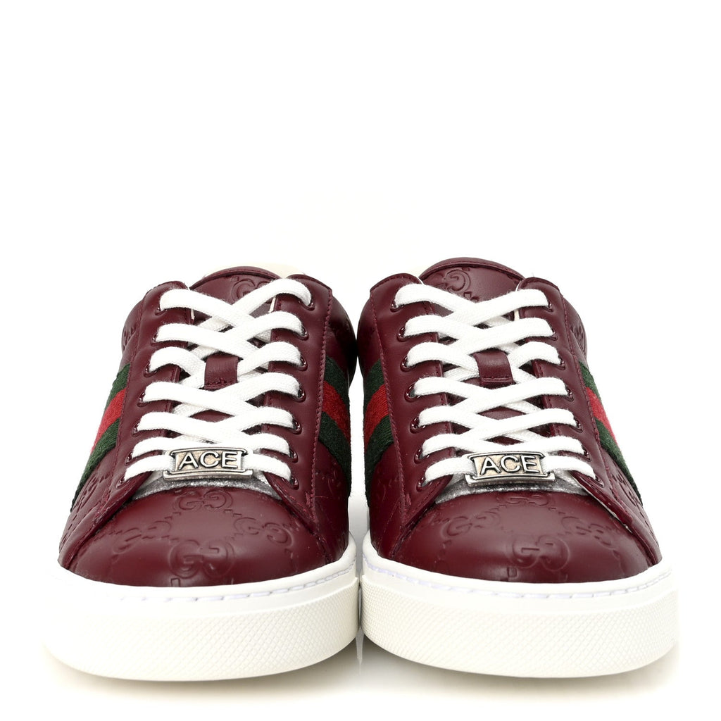 Gucci Calfskin GG Embossed Web Mens Ace Sneakers  36.5 Ancora Red