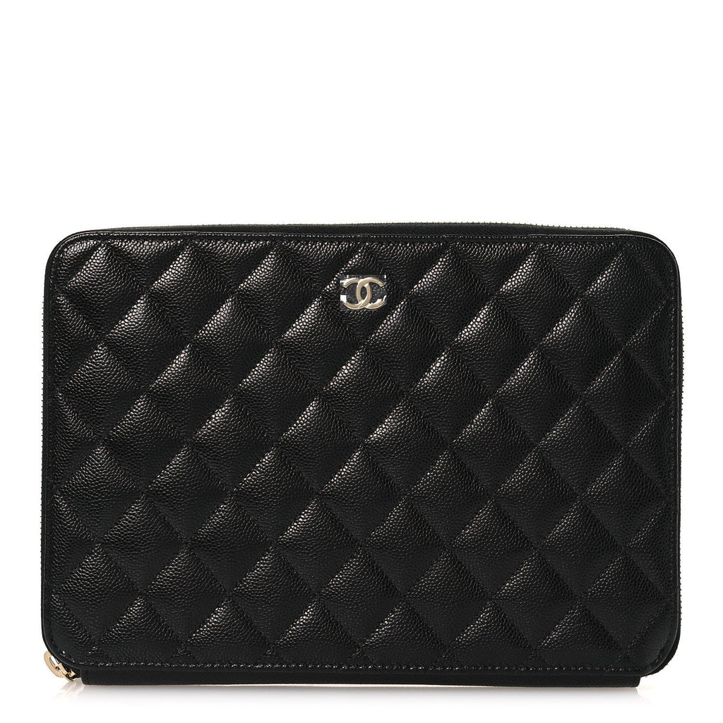 Caviar Quilted Zipped Travel Pouch Black