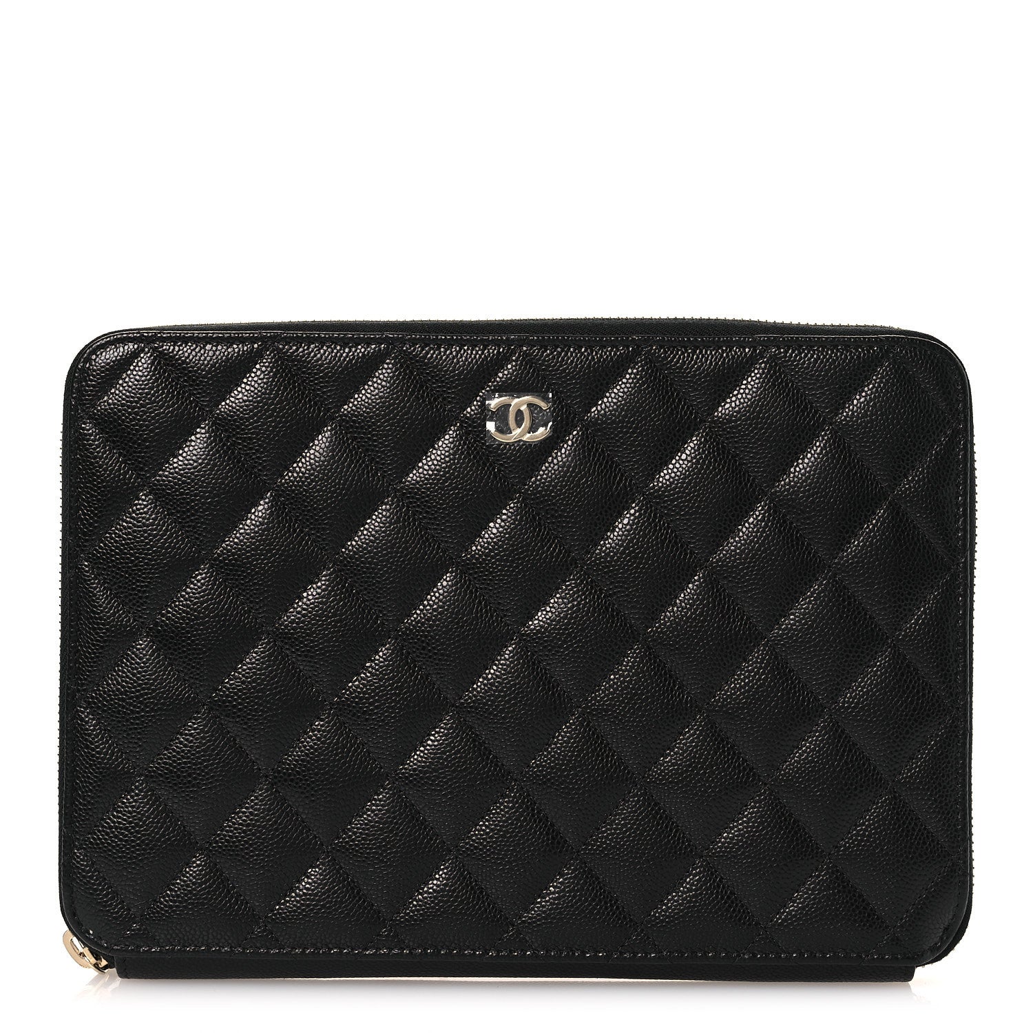 Caviar Quilted Zipped Travel Pouch Black