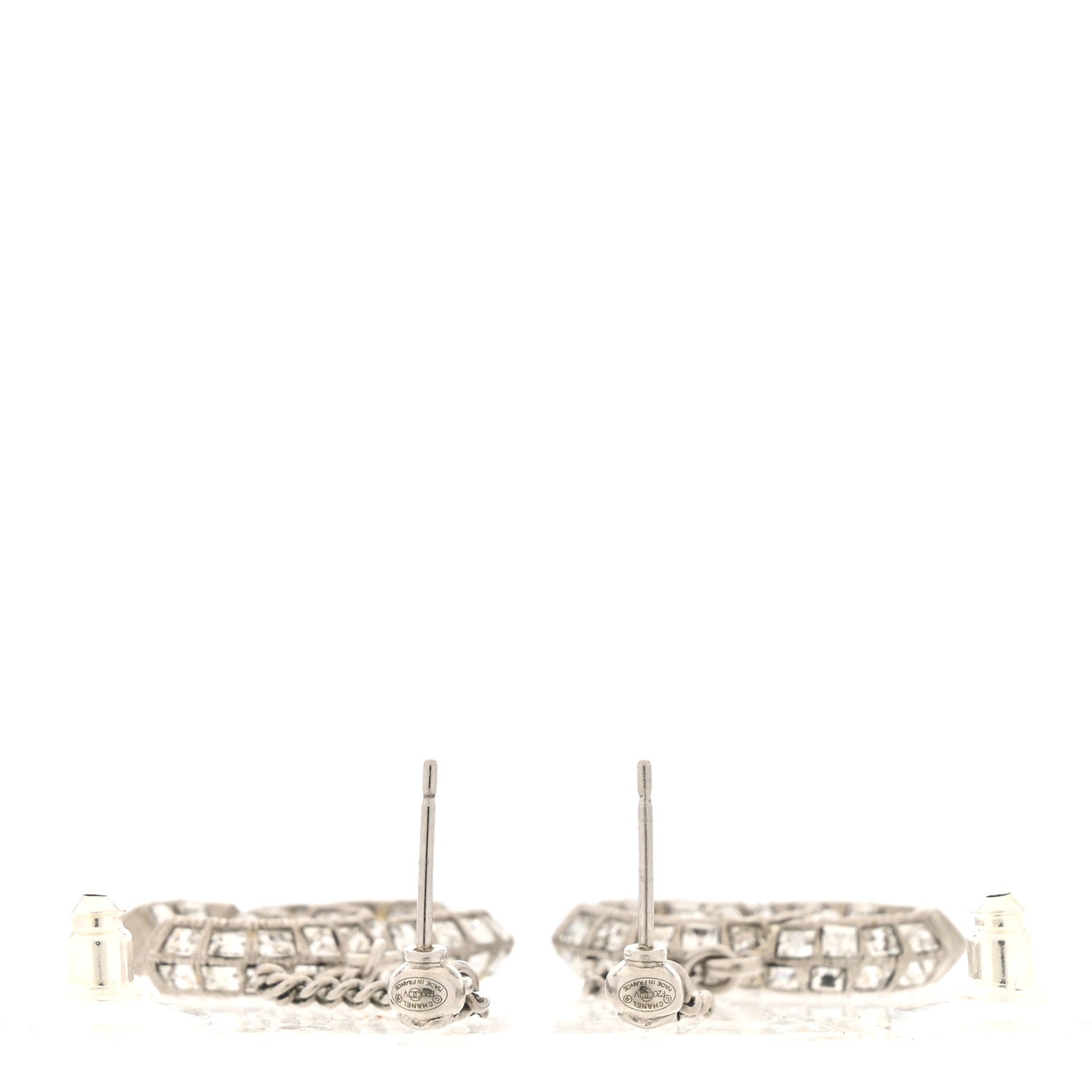 Baguette Crystal CC Drop Earrings Silver
