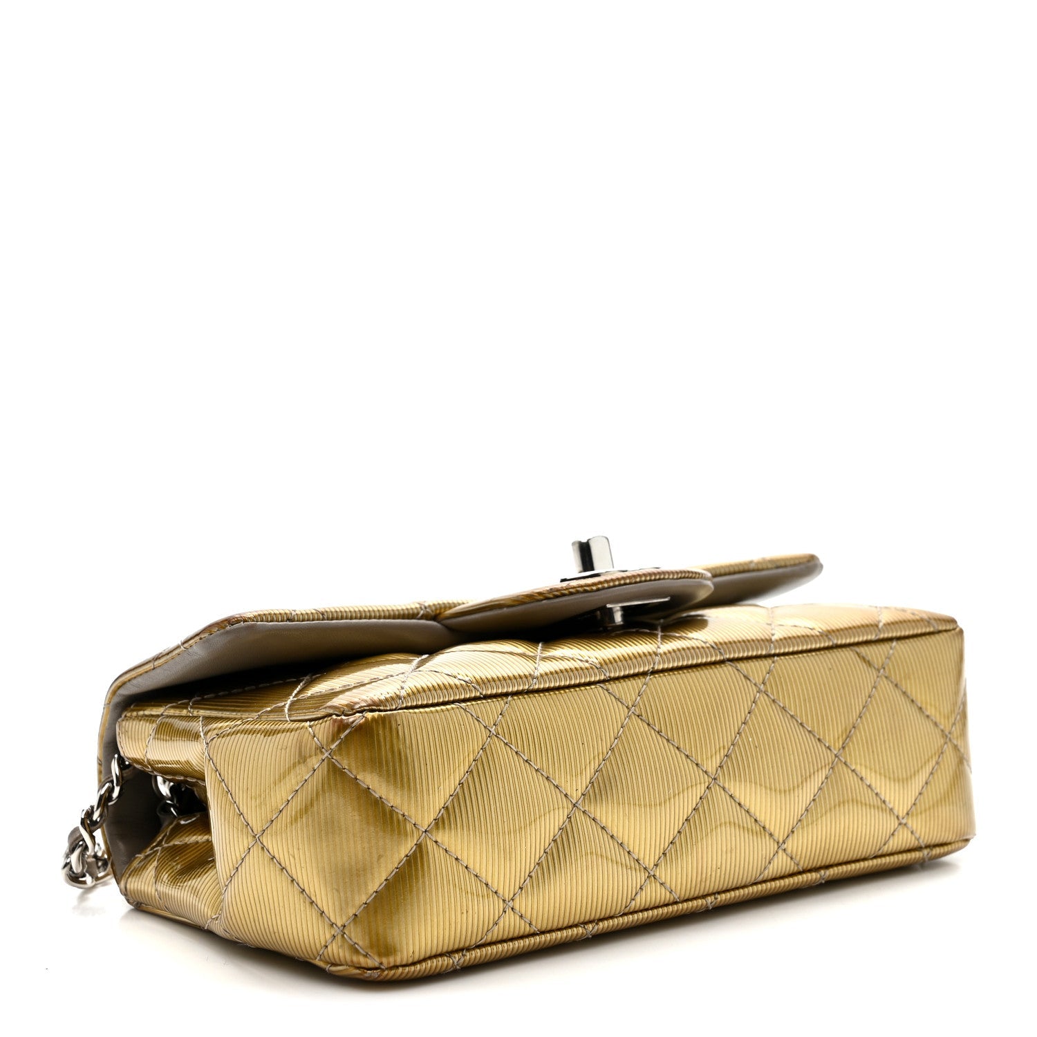 Chanel Striated Patent Quilted Extra Mini Rectangular Flap Gold