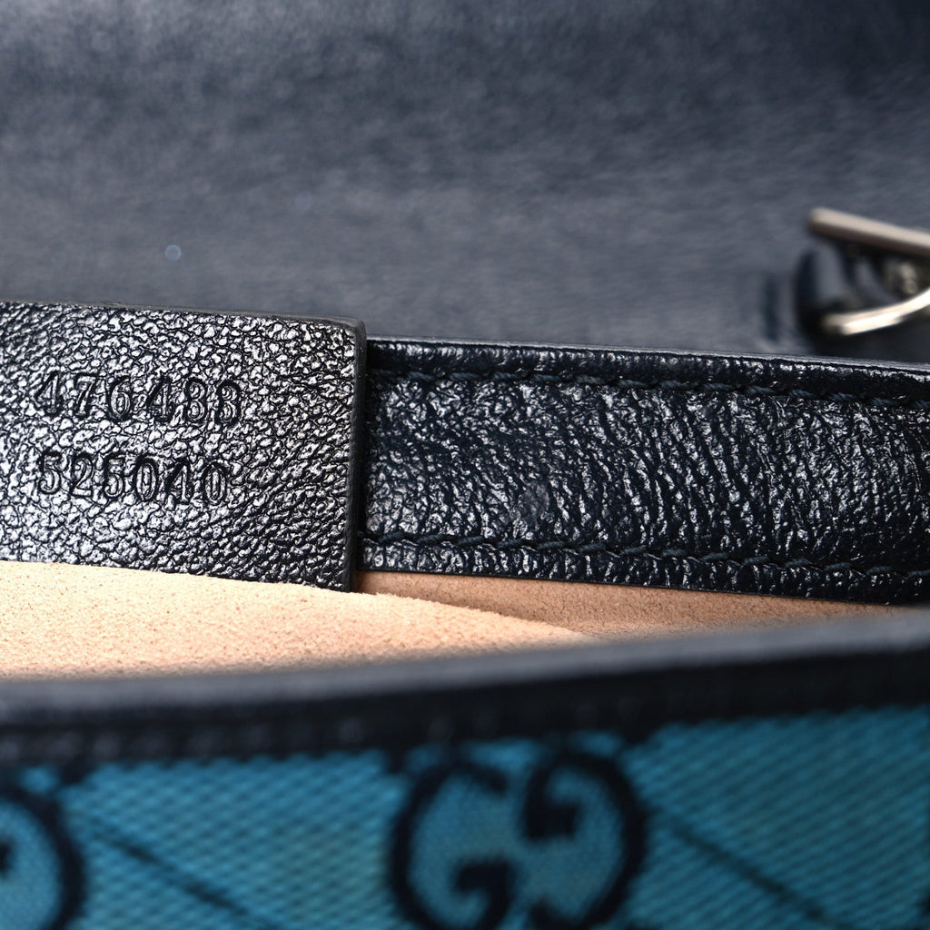 Gucci Monogram Multicolor Matelasse Diagonal Super Mini GG Marmont Shoulder Bag Light Blue