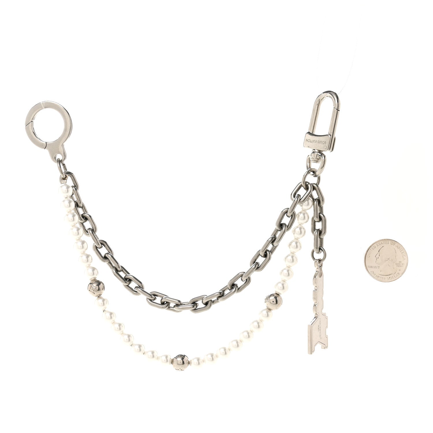 Louis Vuitton Metal Pearls Mini Chain Belt Bag Charm Silver