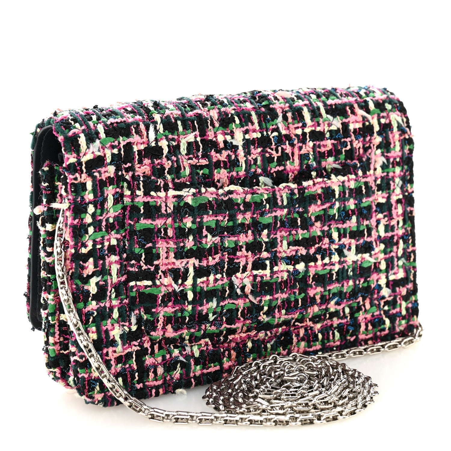 Chanel Tweed Quilted Reissue Wallet On Chain WOC Pink Multicolor
