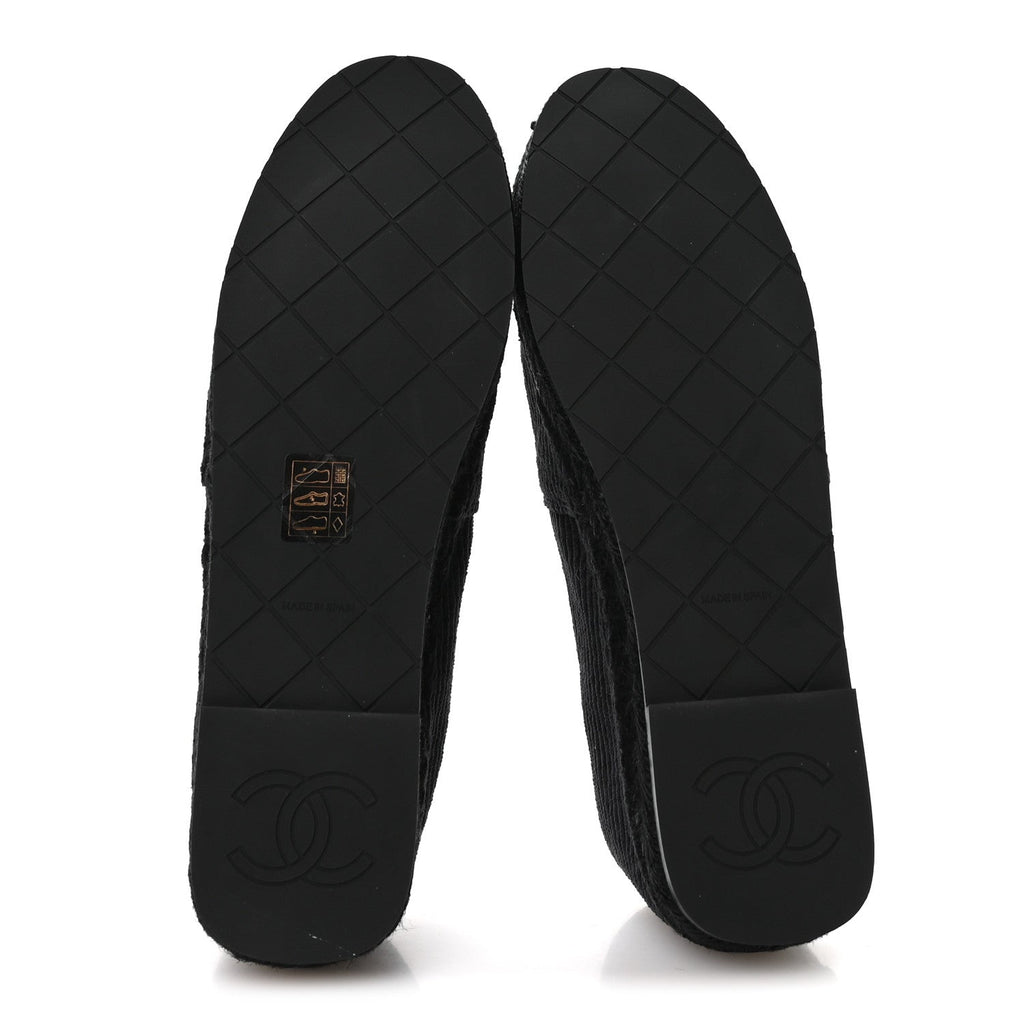 Corduroy Grosgrain Cap Toe CC Espadrille Flats 39 Black