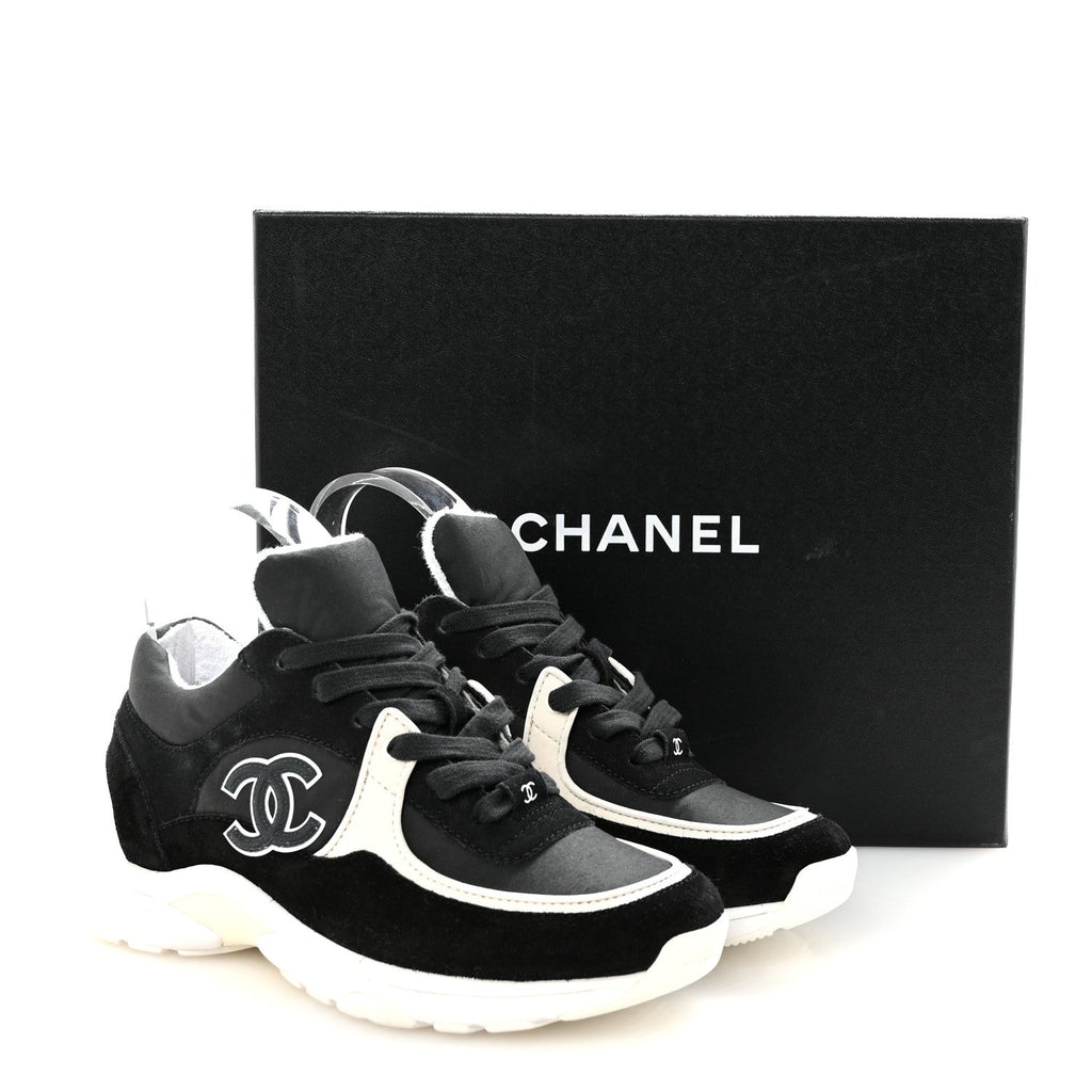 Fabric Calfskin Suede CC Sneakers 36.5 Black White