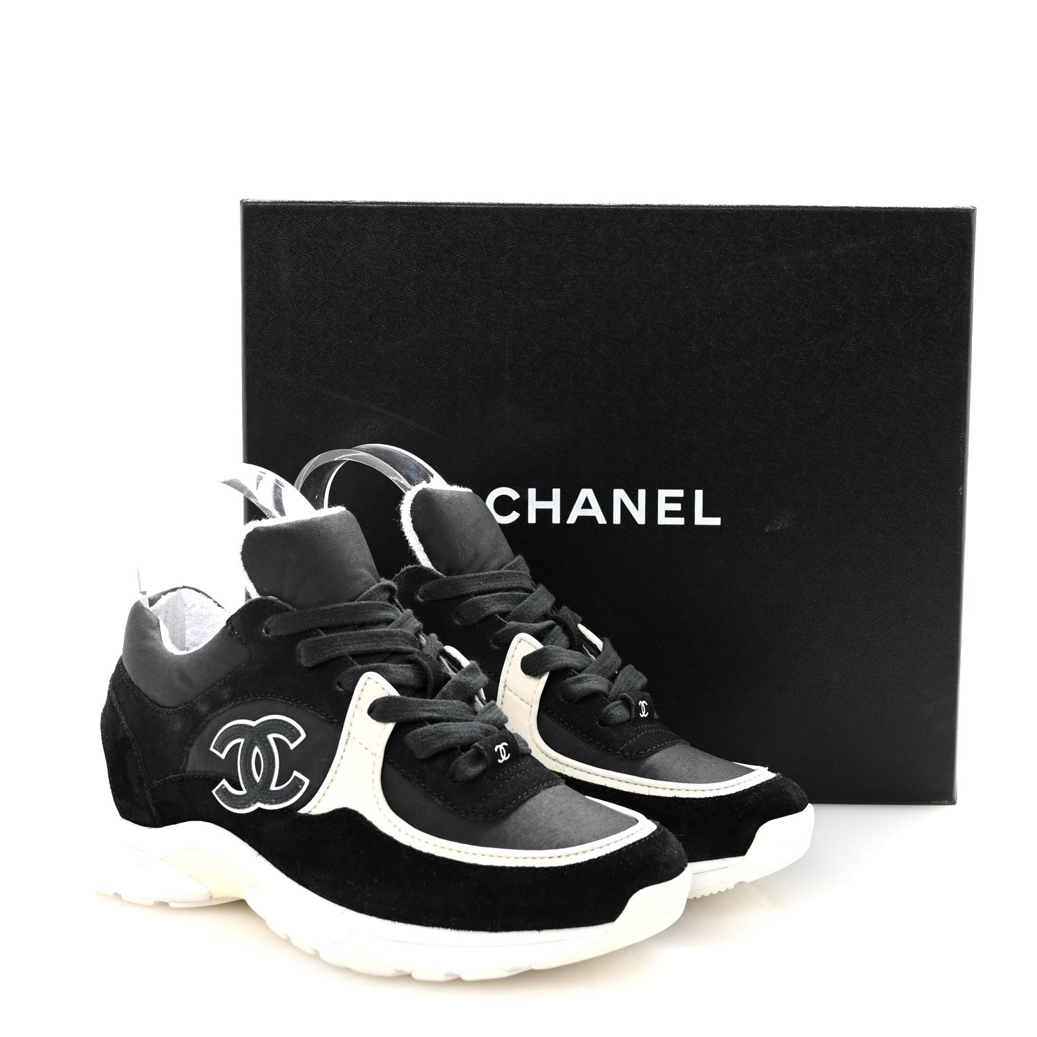 Fabric Calfskin Suede CC Sneakers 36.5 Black White